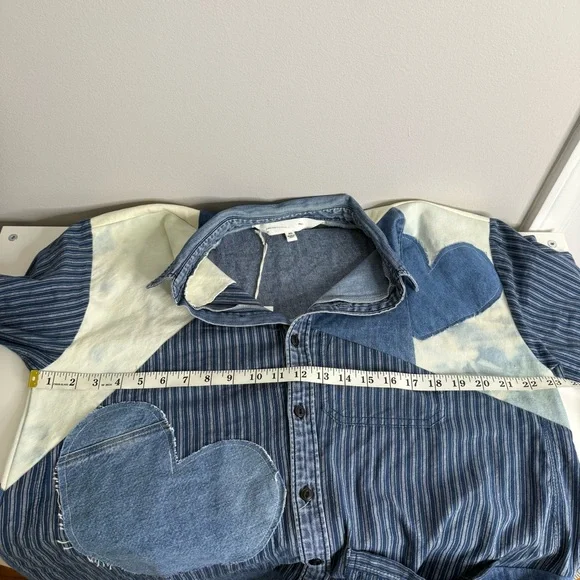 Free People X Tricia Fix Heart Appliqué Shirt Denim 100% cotton - XS NWT - Picture 10 of 11